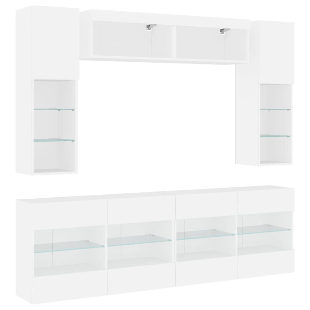 vidaXL 6 Piece TV Wall Cabinet Set with LED Lights White