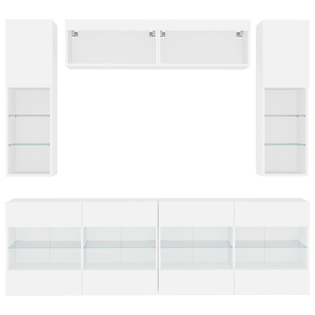 vidaXL 6 Piece TV Wall Cabinet Set with LED Lights White