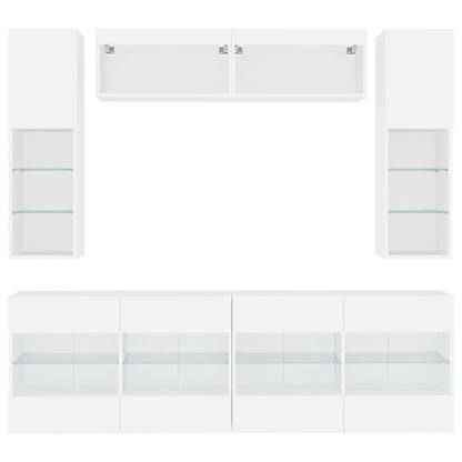 vidaXL 6 Piece TV Wall Cabinet Set with LED Lights White