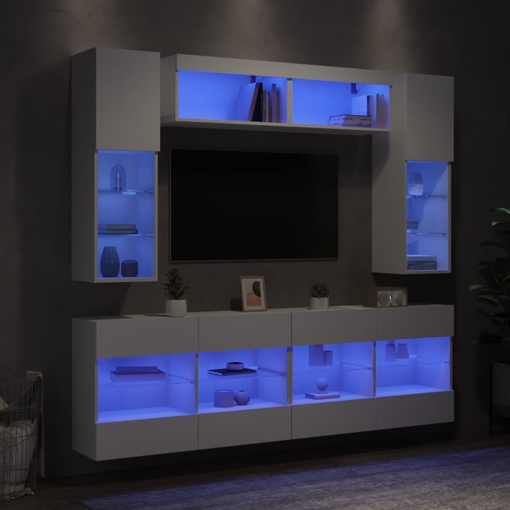 vidaXL 6 Piece TV Wall Cabinet Set with LED Lights White