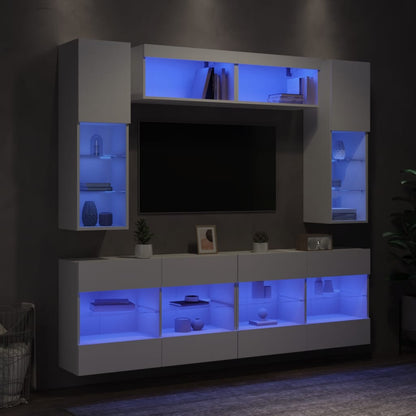 vidaXL 6 Piece TV Wall Cabinet Set with LED Lights White