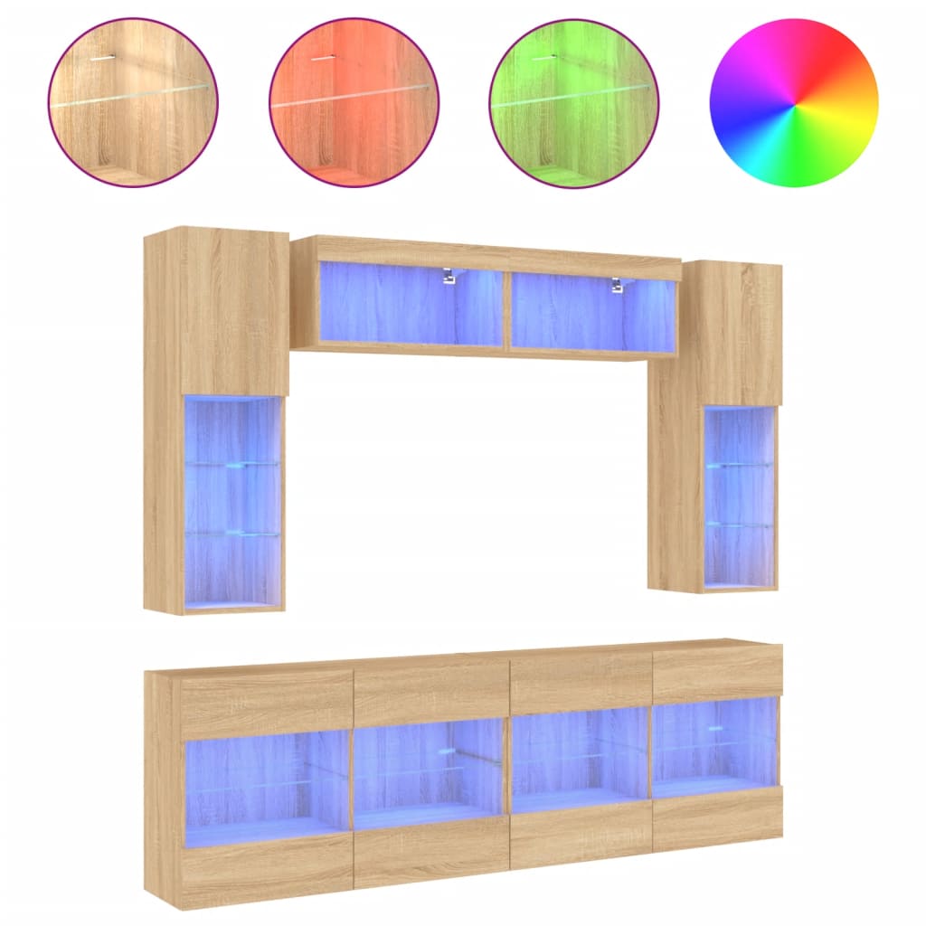 vidaXL 6 Piece TV Wall Cabinet Set with LED Lights Sonoma Oak