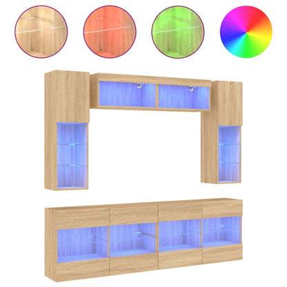 vidaXL 6 Piece TV Wall Cabinet Set with LED Lights Sonoma Oak