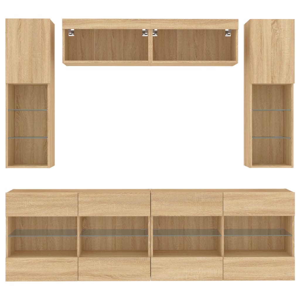 vidaXL 6 Piece TV Wall Cabinet Set with LED Lights Sonoma Oak