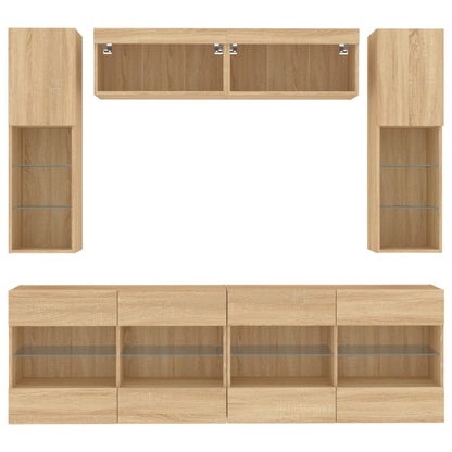 vidaXL 6 Piece TV Wall Cabinet Set with LED Lights Sonoma Oak