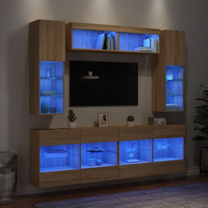vidaXL 6 Piece TV Wall Cabinet Set with LED Lights Sonoma Oak
