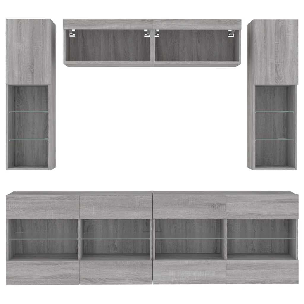 vidaXL 6 Piece TV Wall Cabinet Set with LED Lights Concrete Grey