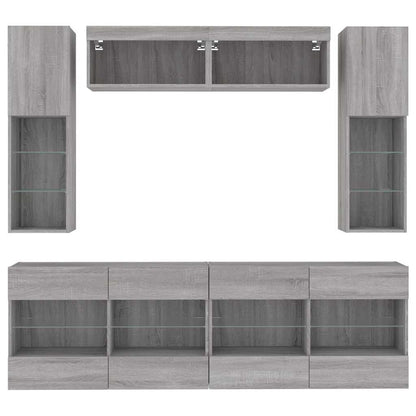 vidaXL 6 Piece TV Wall Cabinet Set with LED Lights Concrete Grey
