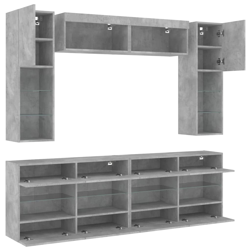 vidaXL 6 Piece TV Wall Cabinet Set with LED Lights Concrete Grey