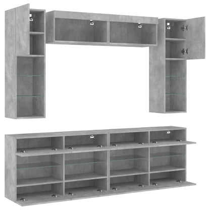 vidaXL 6 Piece TV Wall Cabinet Set with LED Lights Concrete Grey