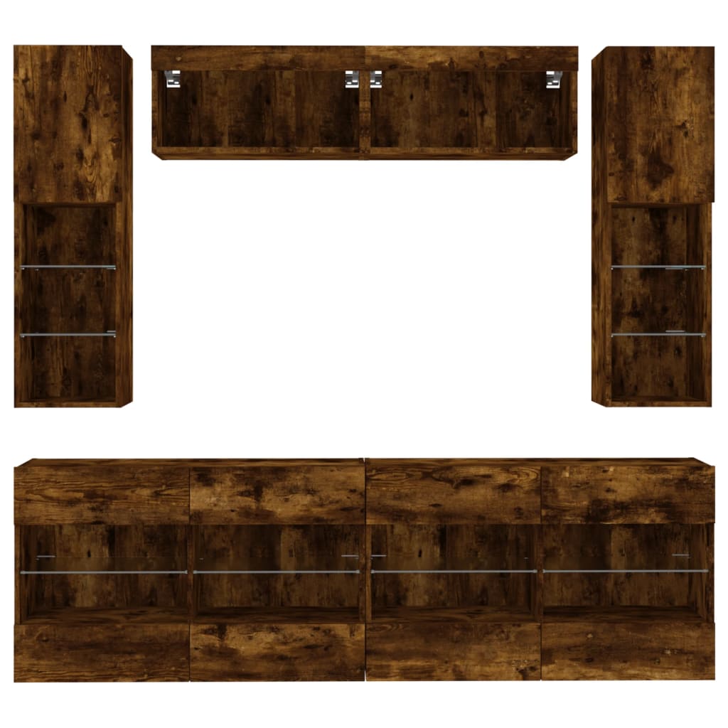 vidaXL 6 Piece TV Wall Cabinet Set with LED Lights Smoked Oak