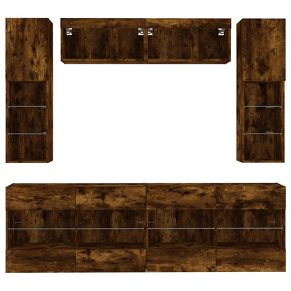 vidaXL 6 Piece TV Wall Cabinet Set with LED Lights Smoked Oak