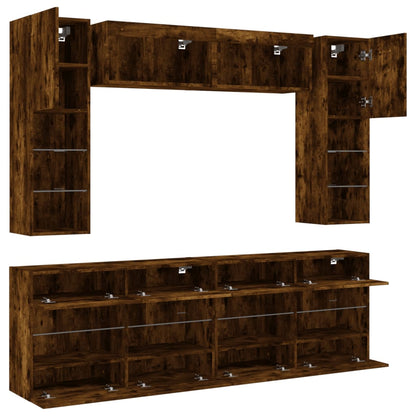 vidaXL 6 Piece TV Wall Cabinet Set with LED Lights Smoked Oak