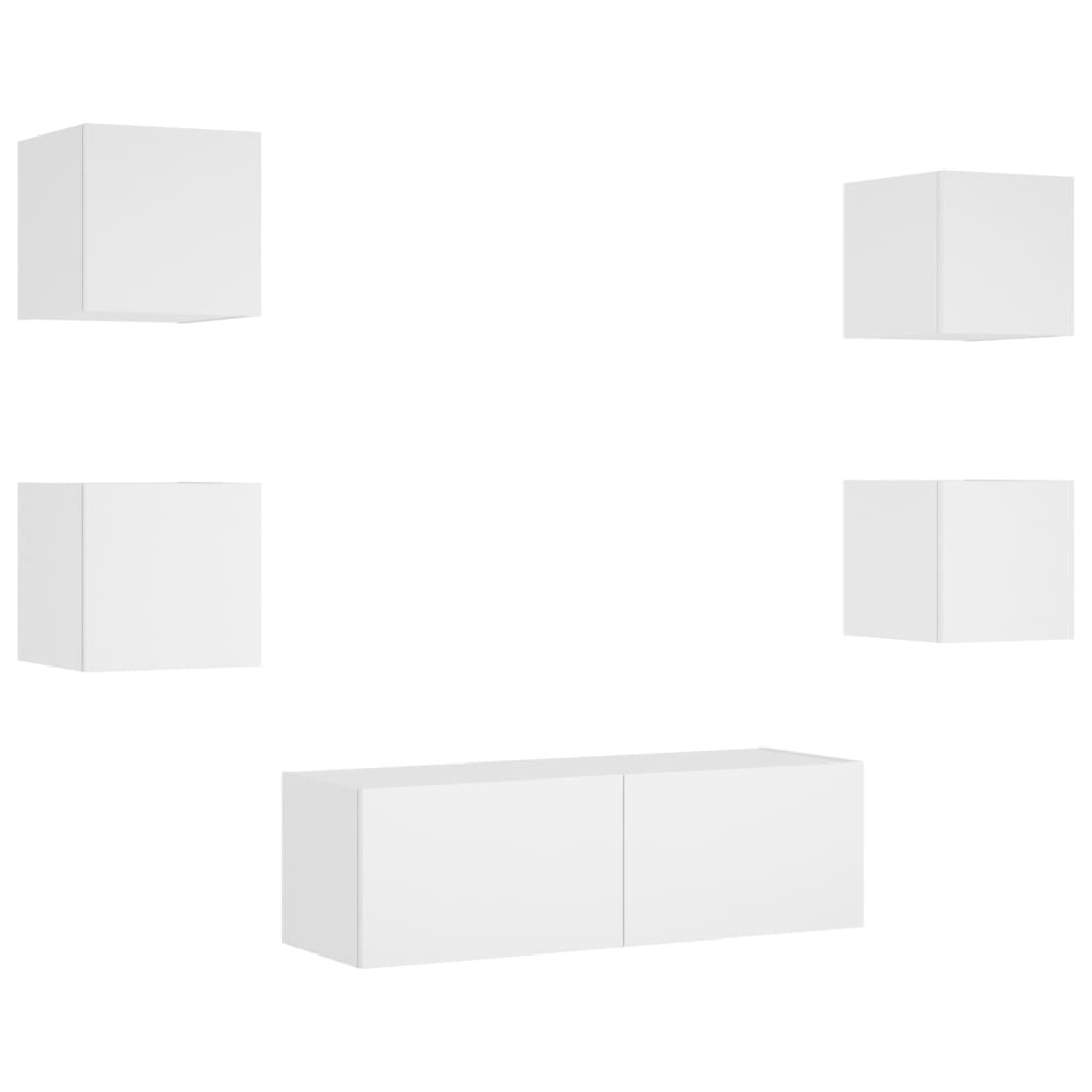 vidaXL 5 Piece TV Wall Cabinets with LED Lights White