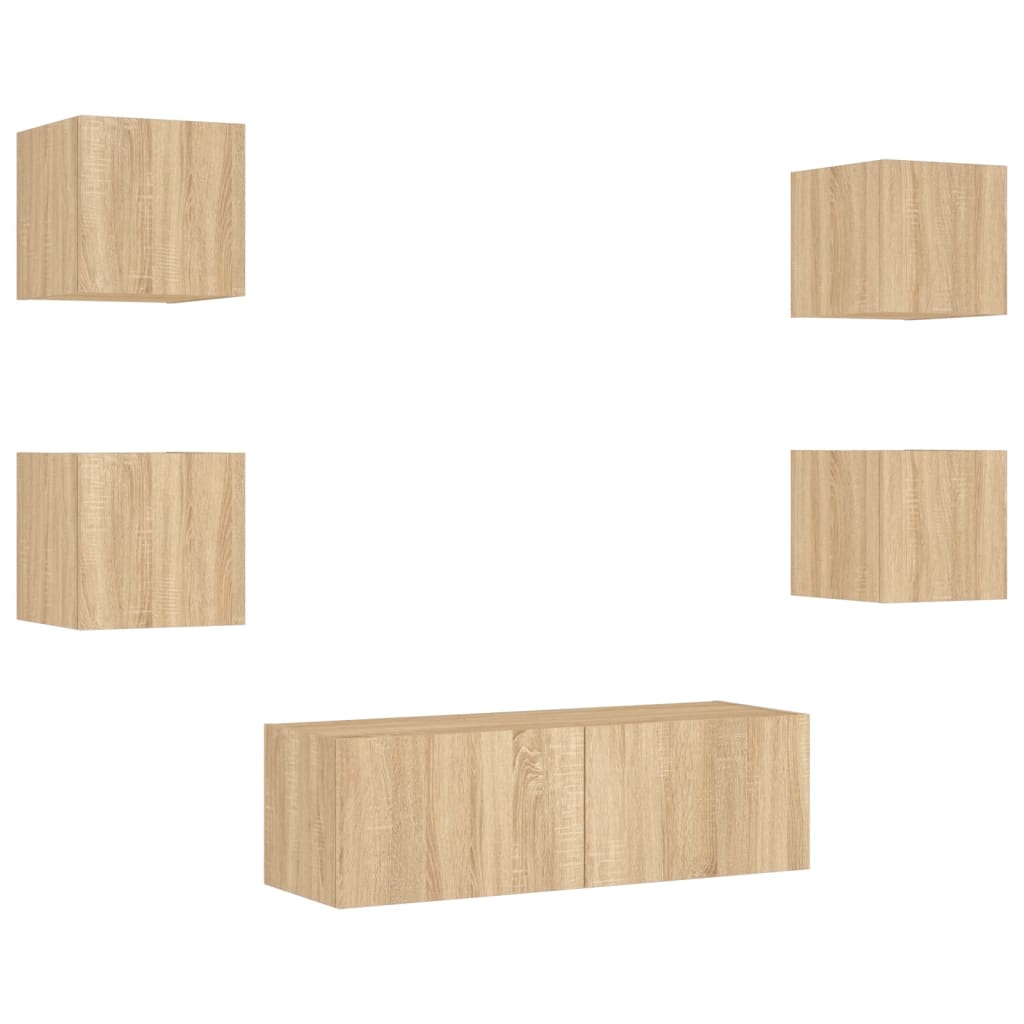 vidaXL 5 Piece TV Wall Cabinets with LED Lights Sonoma Oak