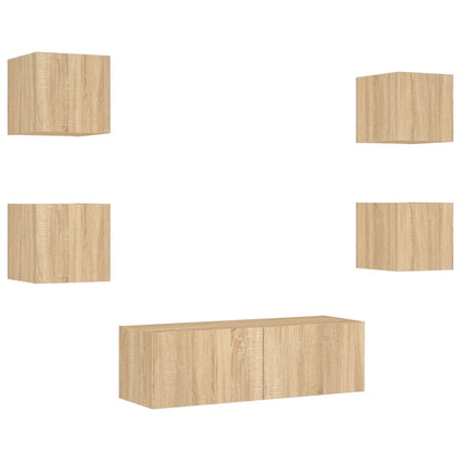 vidaXL 5 Piece TV Wall Cabinets with LED Lights Sonoma Oak