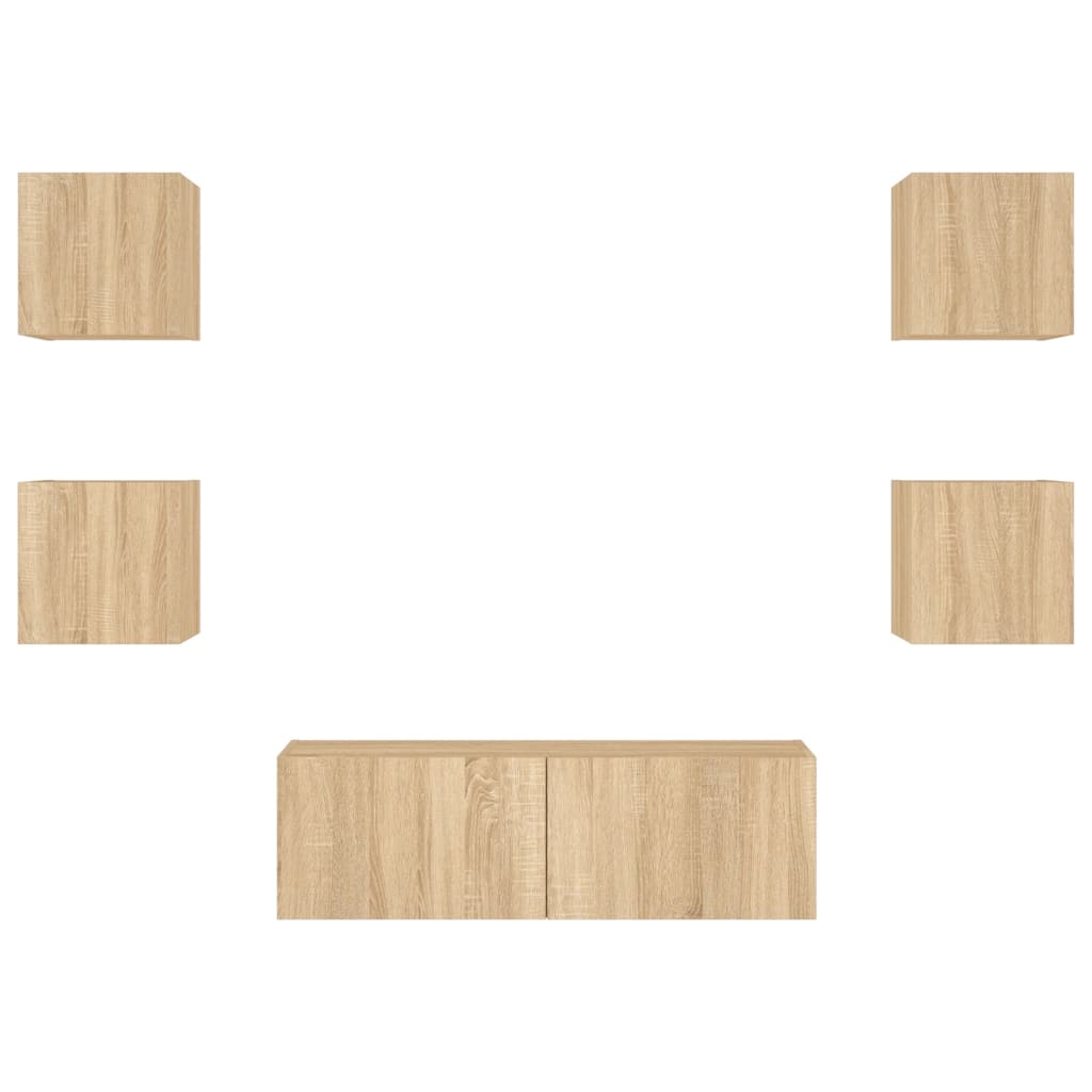 vidaXL 5 Piece TV Wall Cabinets with LED Lights Sonoma Oak