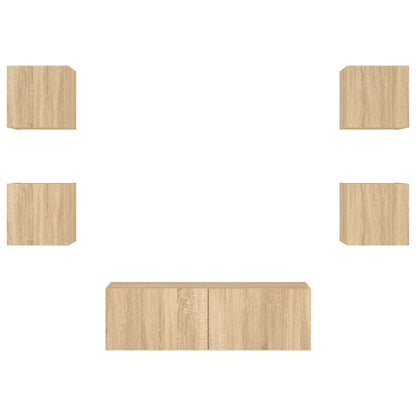vidaXL 5 Piece TV Wall Cabinets with LED Lights Sonoma Oak
