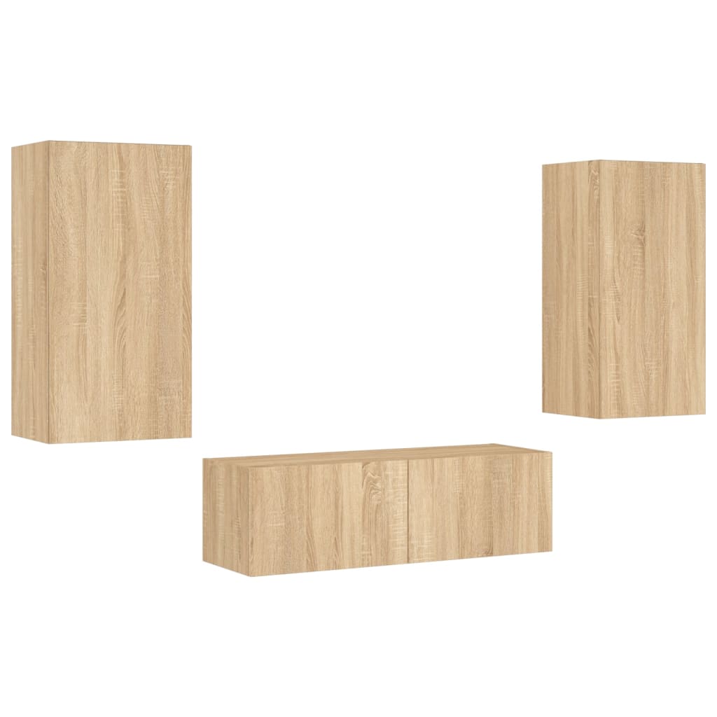 vidaXL 3 Piece TV Wall Cabinets with LED Lights Sonoma Oak