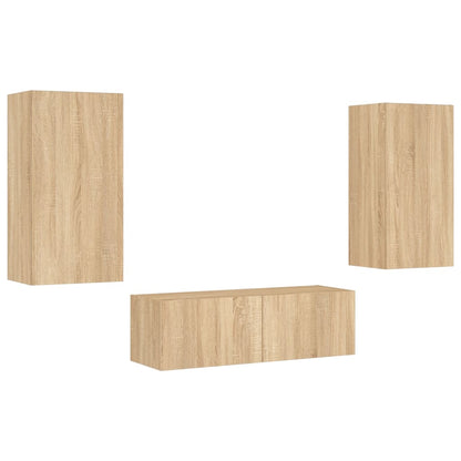 vidaXL 3 Piece TV Wall Cabinets with LED Lights Sonoma Oak