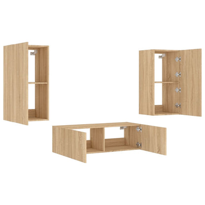 vidaXL 3 Piece TV Wall Cabinets with LED Lights Sonoma Oak