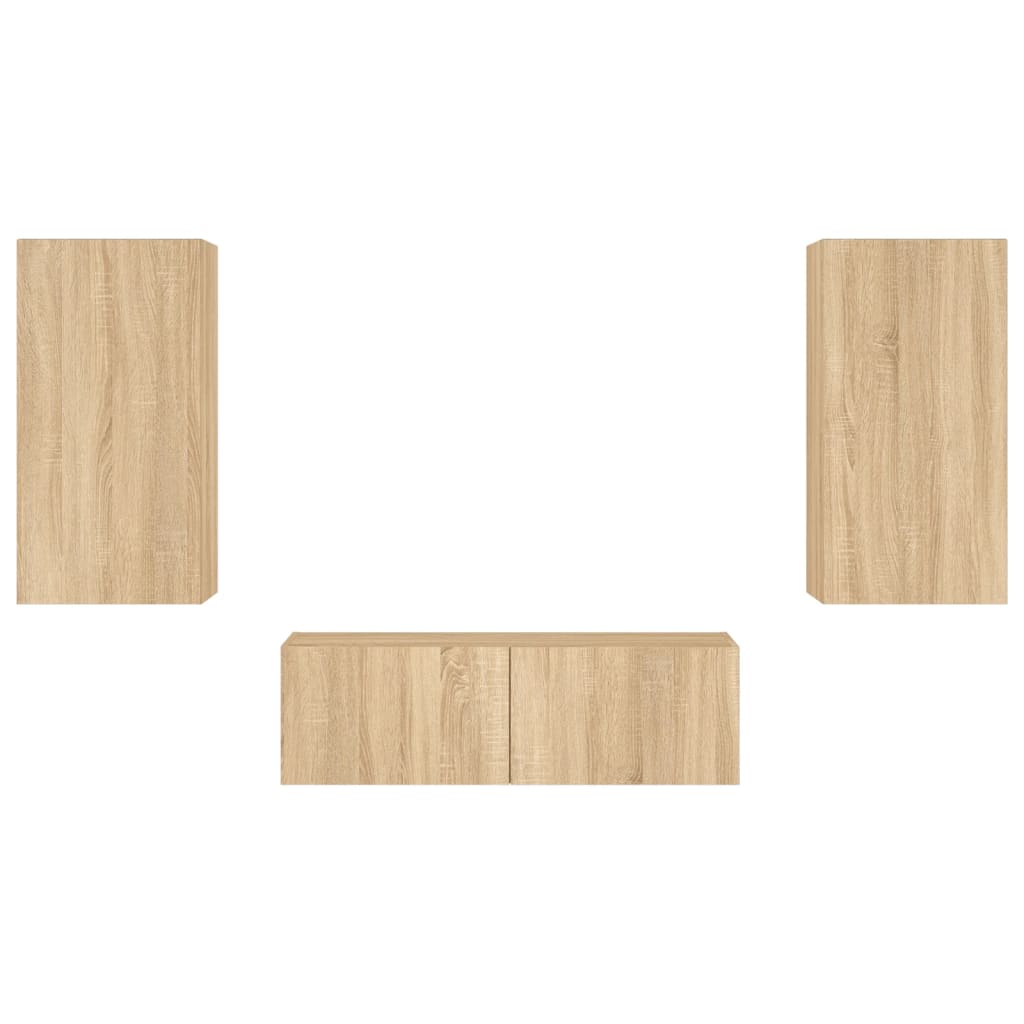 vidaXL 3 Piece TV Wall Cabinets with LED Lights Sonoma Oak