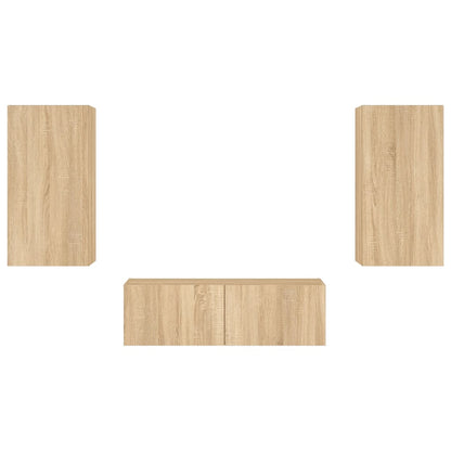 vidaXL 3 Piece TV Wall Cabinets with LED Lights Sonoma Oak