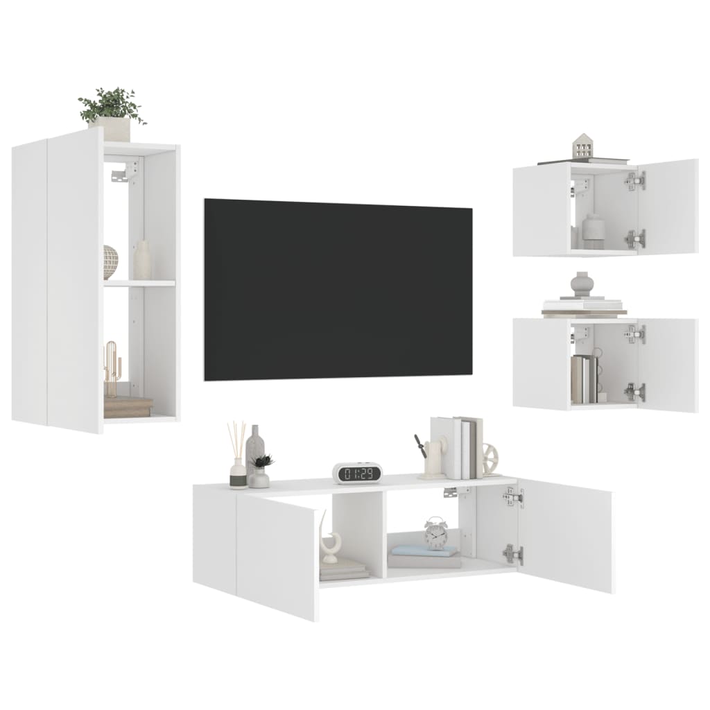 vidaXL 4 Piece TV Wall Cabinets with LED Lights White