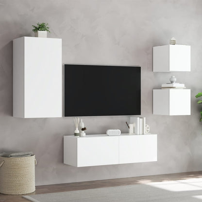 vidaXL 4 Piece TV Wall Cabinets with LED Lights White