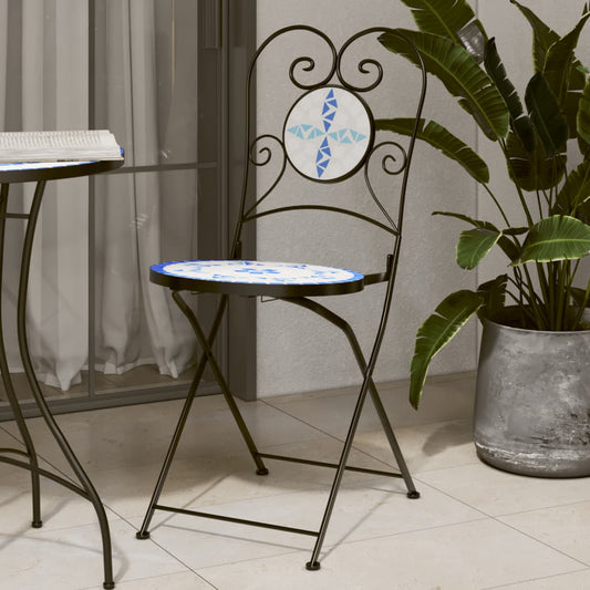 vidaXL Folding Chairs 2 pcs Blue and White Ceramic