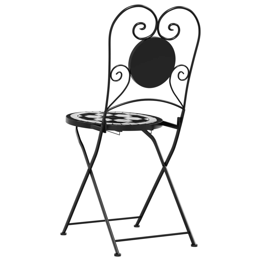 vidaXL Bistro Chairs Foldable 2 pcs Black and White Ceramic