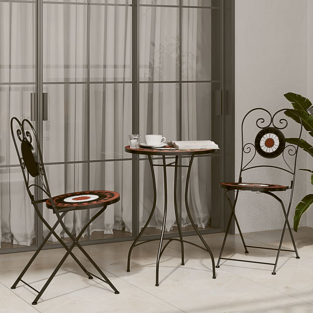 vidaXL Bistro Chairs Foldable 2 pcs Terracotta and White Ceramic