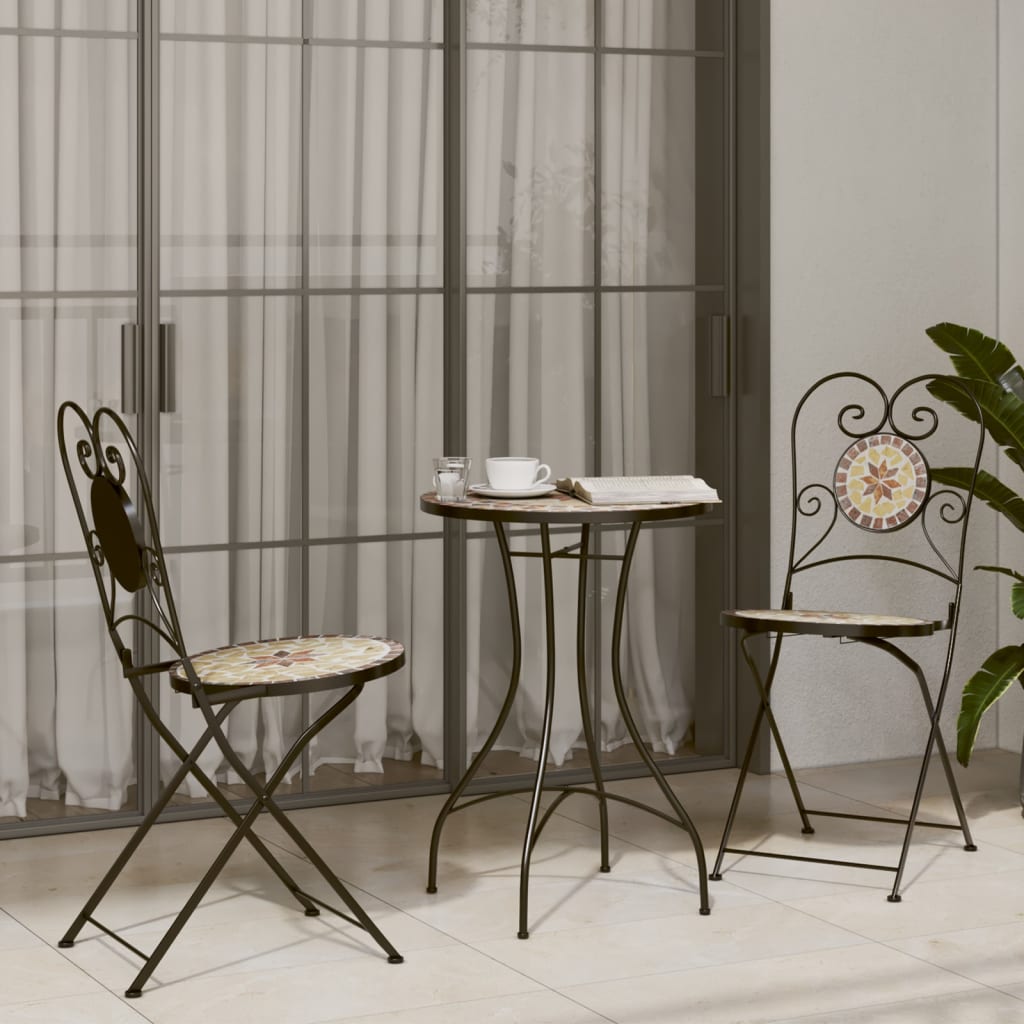 vidaXL Bistro Chairs Foldable 2 pcs Terracotta and White Ceramic