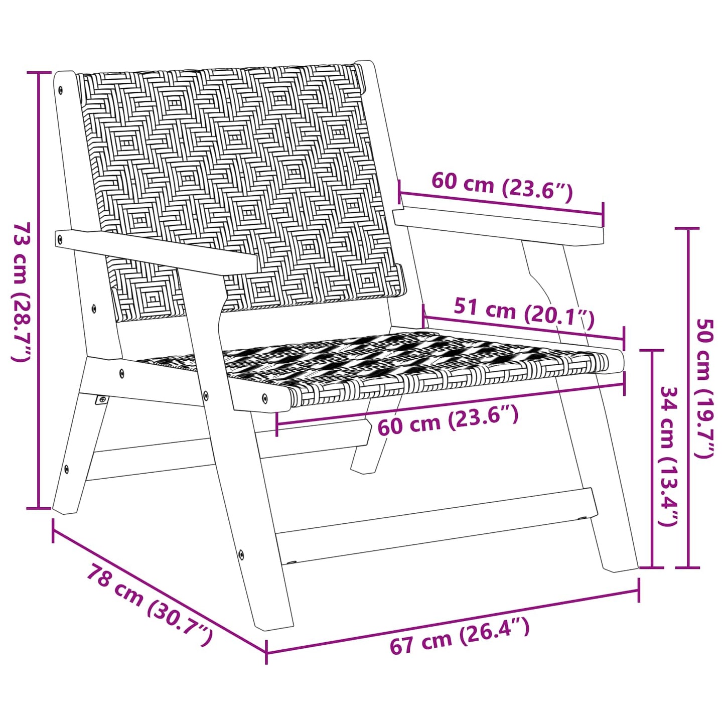 vidaXL Garden Relax Chair 2 pcs Black and White Solid Acacia Wood
