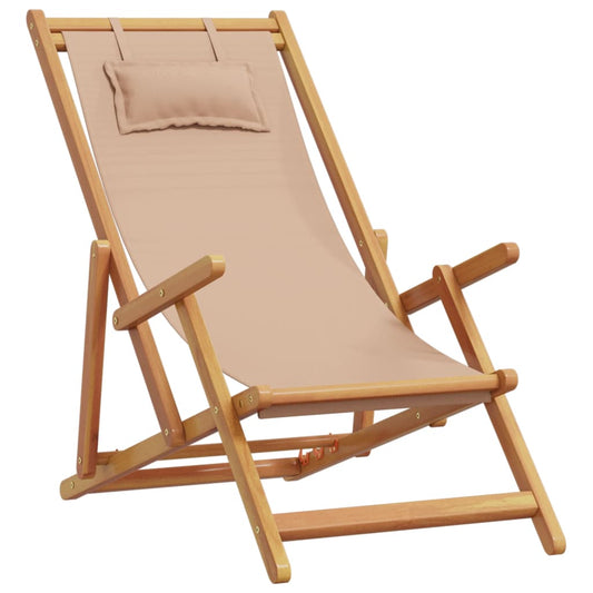 vidaXL Folding Chair Taupe Solid Wood Eucalyptus and Fabric
