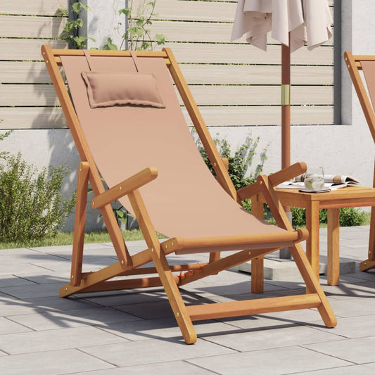 vidaXL Folding Chair Taupe Solid Wood Eucalyptus and Fabric