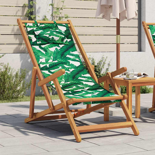 vidaXL Folding Chair Leaf Pattern Solid Wood Eucalyptus and Fabric