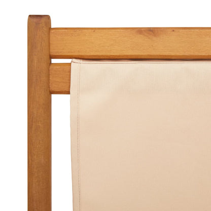 vidaXL Folding Beach Chair Beige Solid Wood Eucalyptus and Fabric