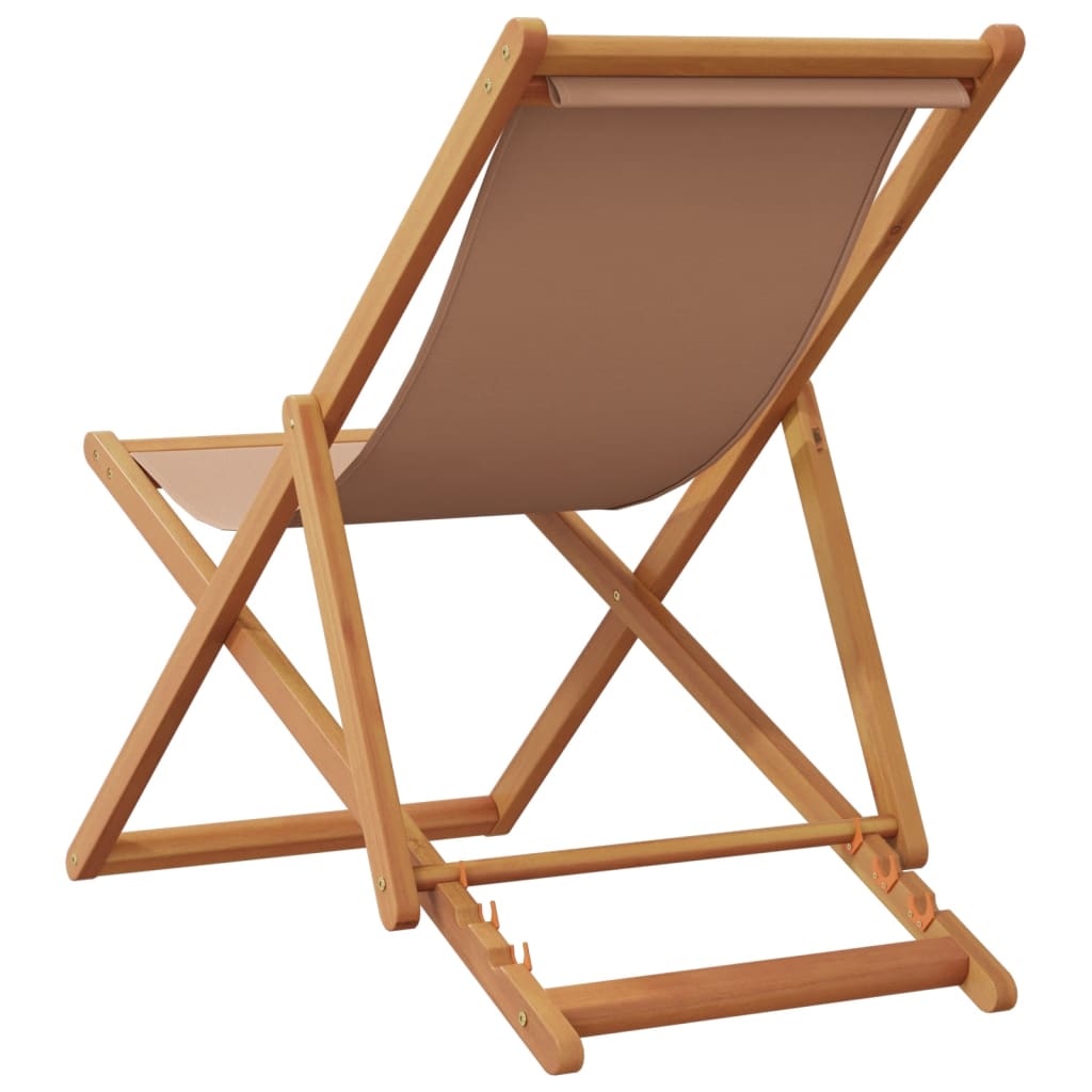 vidaXL Folding Beach Chair Taupe Solid Wood Eucalyptus and Fabric