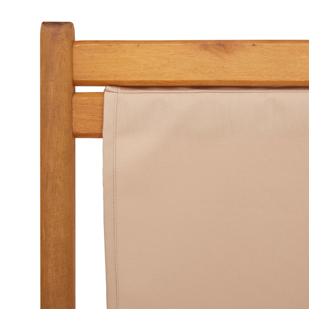 vidaXL Folding Beach Chair Taupe Solid Wood Eucalyptus and Fabric