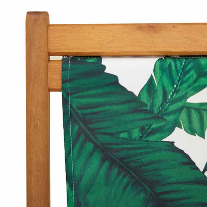 vidaXL Folding Beach Chair Leaf Pattern Solid Wood Eucalyptus and Fabric