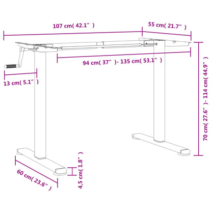 vidaXL Standing Desk Frame Black (94-135)x60x(70-114) cm Steel