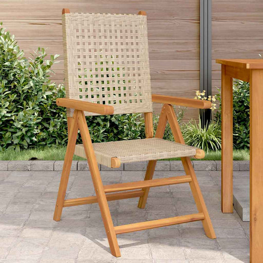 vidaXL Folding Chairs 2 pcs Beige Solid Wood Acacia and Poly Rattan