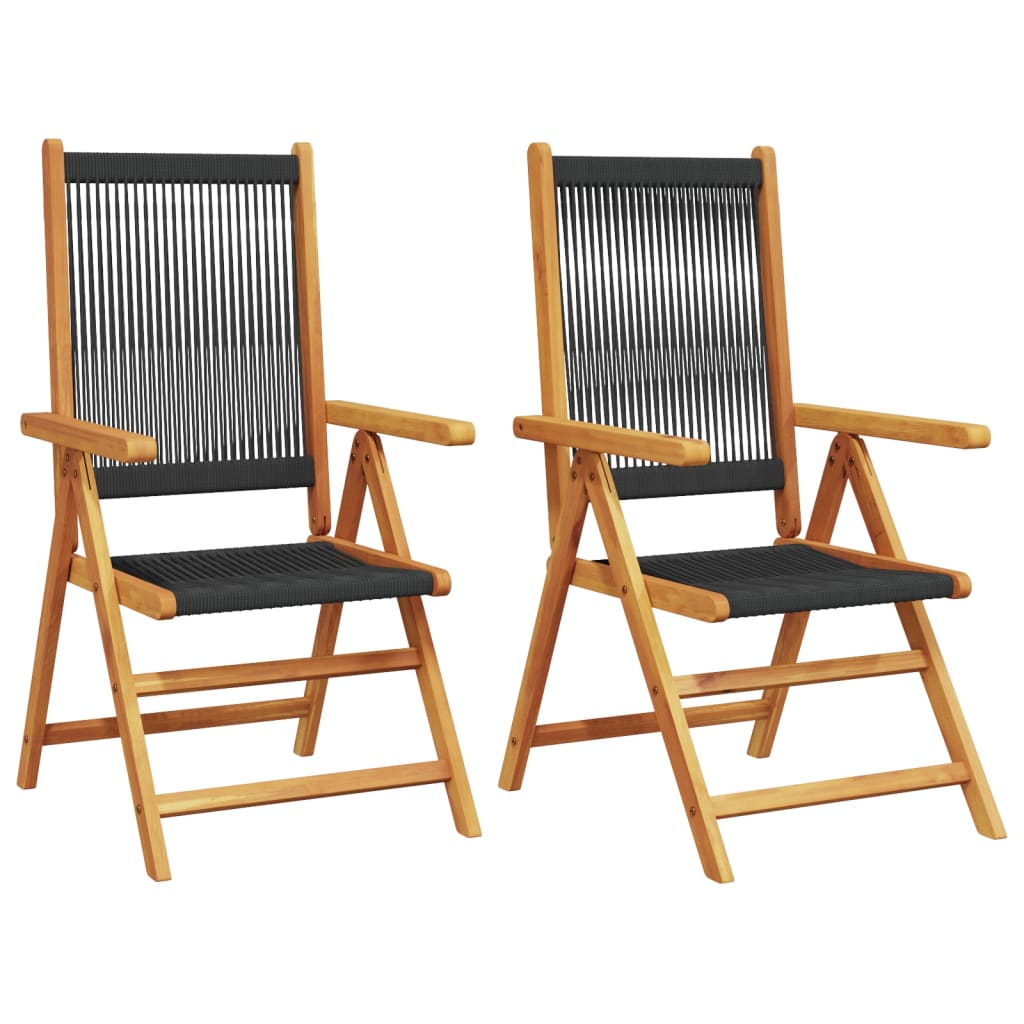 vidaXL Garden Chairs 2 pcs Black Solid Wood Acacia and Polypropylene