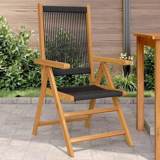 vidaXL Folding Chairs 2 pcs Black Solid Wood Acacia and Polypropylene