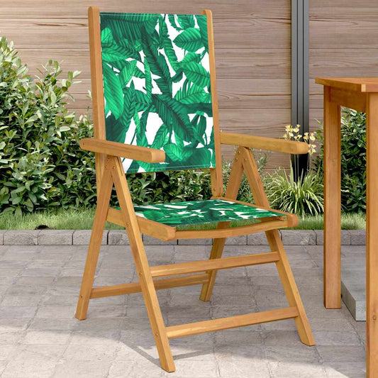 vidaXL Folding Chairs 2 pcs Leaf Pattern Solid Wood Acacia and Fabric