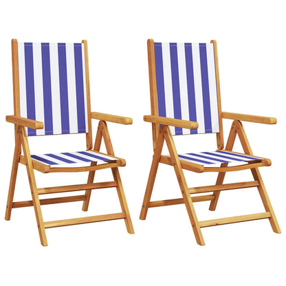 vidaXL Folding Chairs 2 pcs Blue&White Solid Wood Acacia&Fabric