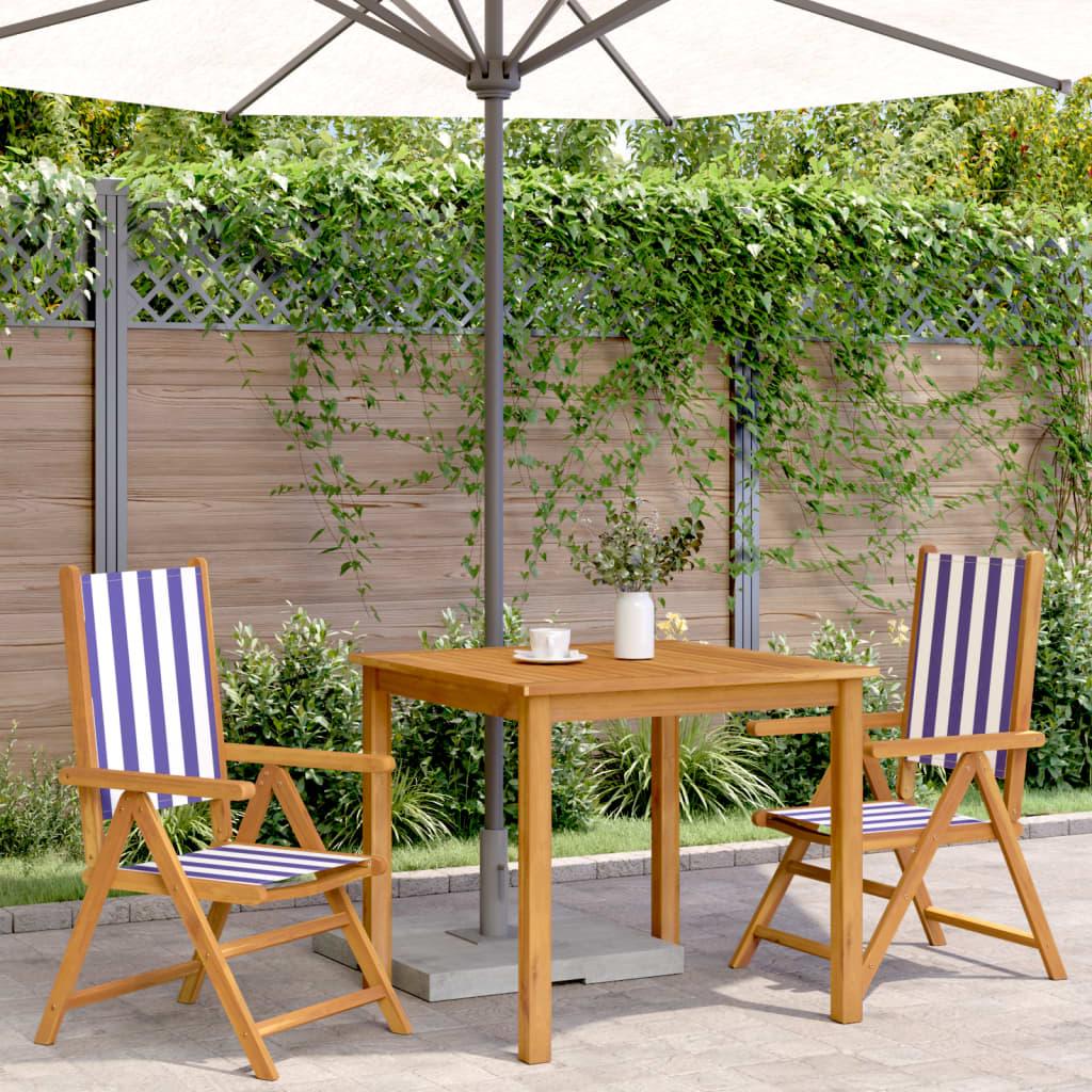 vidaXL Garden Chairs 2 pcs Blue and White Solid Wood Acacia and Fabric