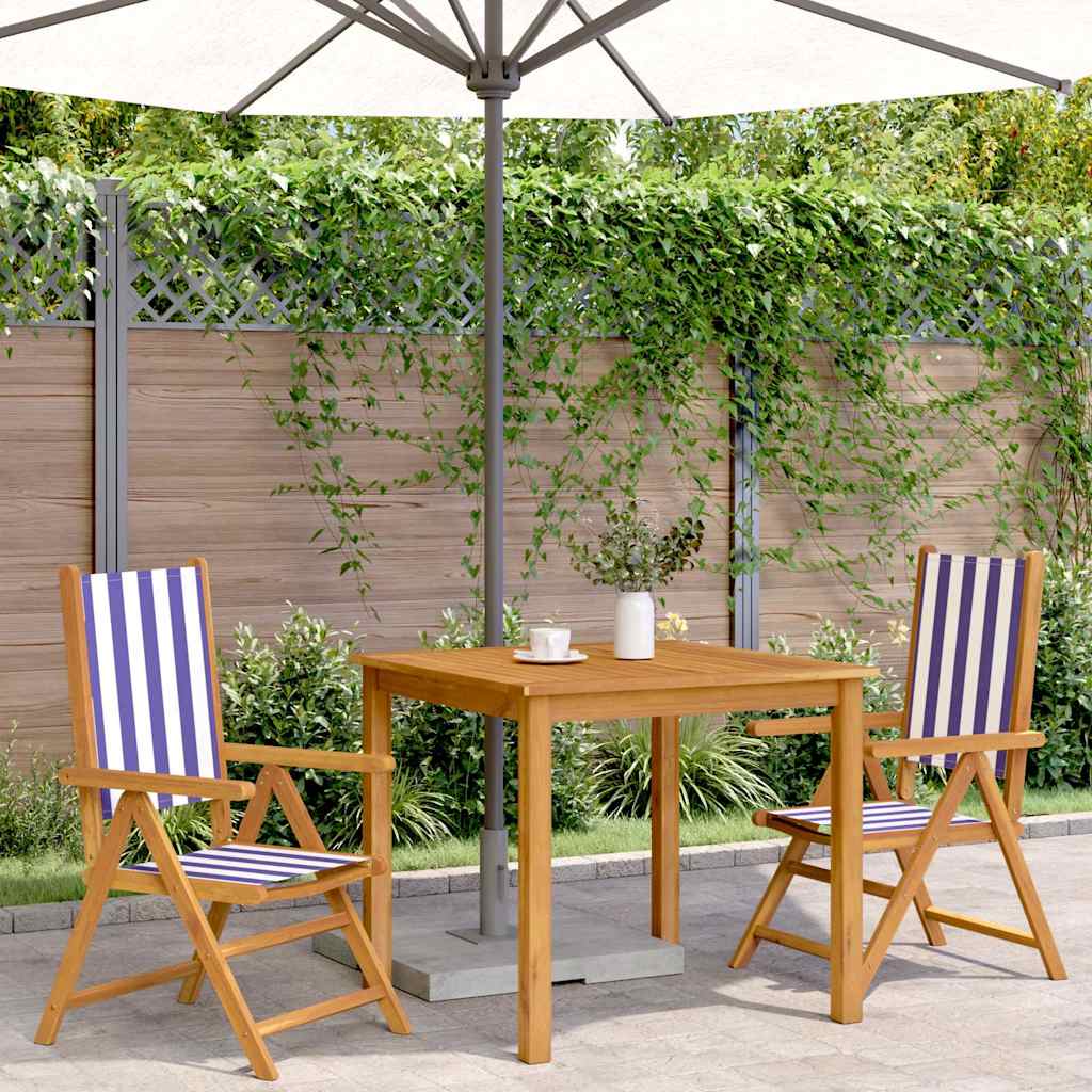 vidaXL Folding Chairs 2 pcs Blue&White Solid Wood Acacia&Fabric