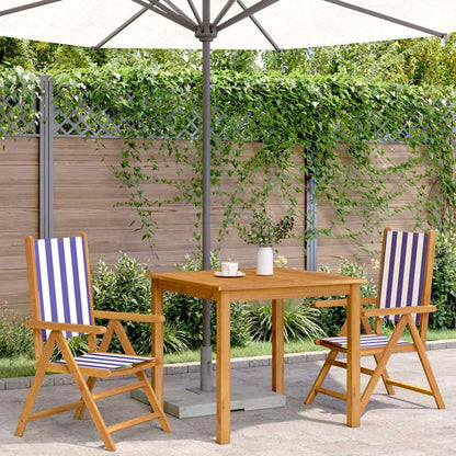 vidaXL Folding Chairs 2 pcs Blue&White Solid Wood Acacia&Fabric